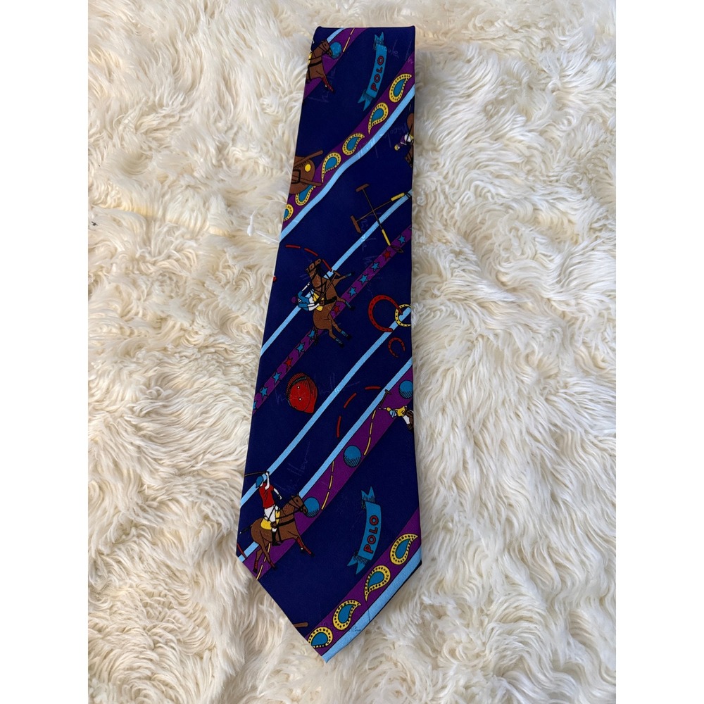 Nicole Miller Tie OS‎ Navy NEW Silk Equestrian Polo Paisley Novelty Horse Print